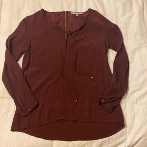 Daniel Rainn Small Maroon Lace Zip Back with Burnished Gold Metallic Detailing